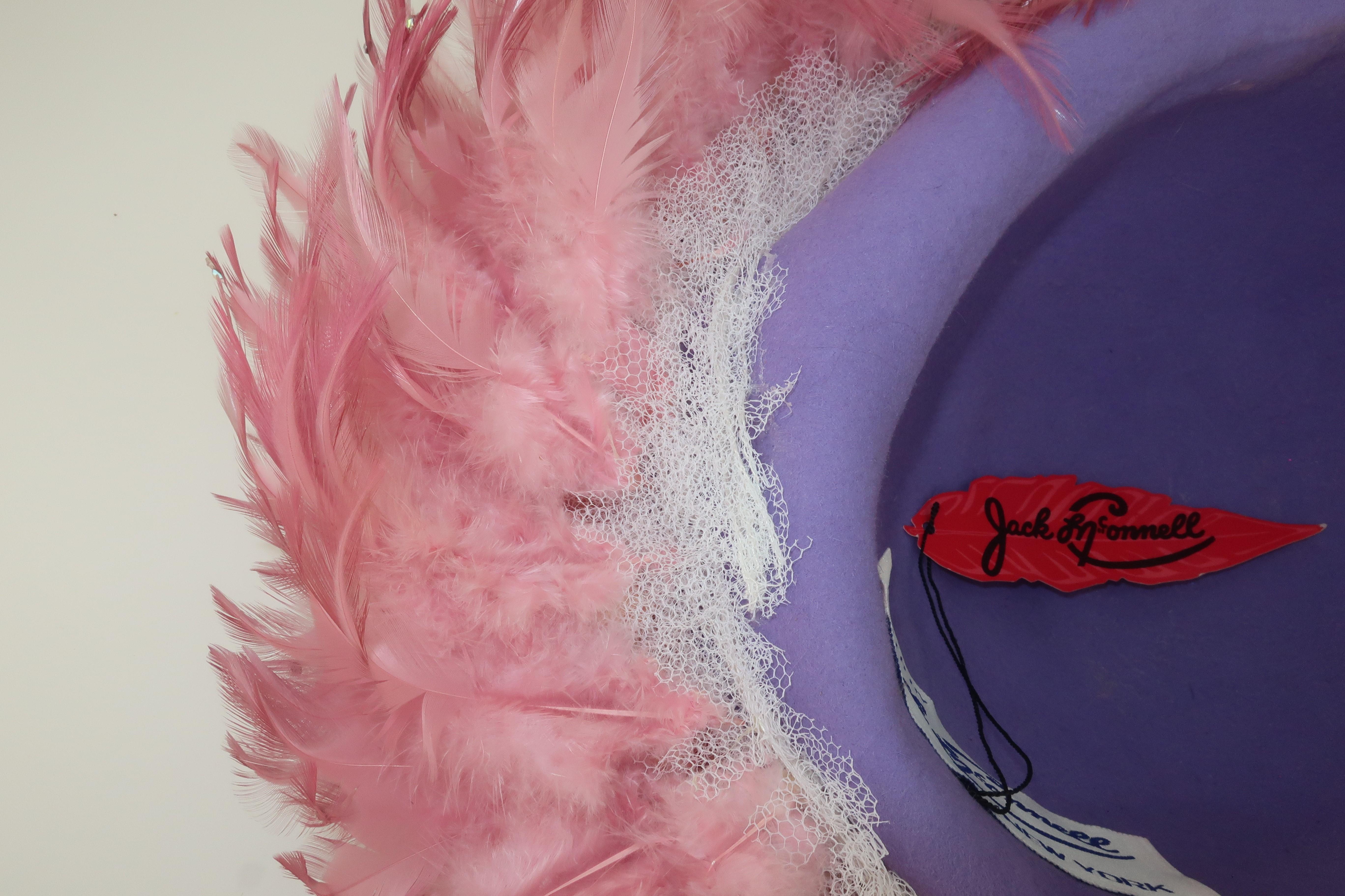 Jack McConnell Mauve Pink Feather & Rhinestone Hat, C.1960 4