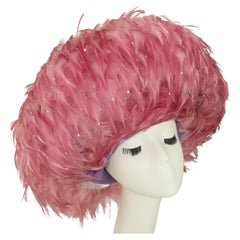 Vintage Jack McConnell Mauve Pink Feather & Rhinestone Hat, C.1960