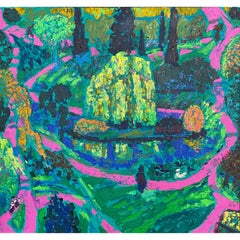 Large Expressionist Acrylic Canvas Painting "Laurelhurst Park" Portland Oregon