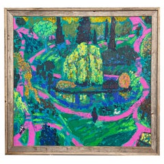 Large Expressionist Acrylic Canvas Painting "Laurelhurst Park" Portland Oregon