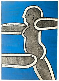 "Blue Nude" Original Painting over Print Jack Hooper 1928-2014 CA Artist