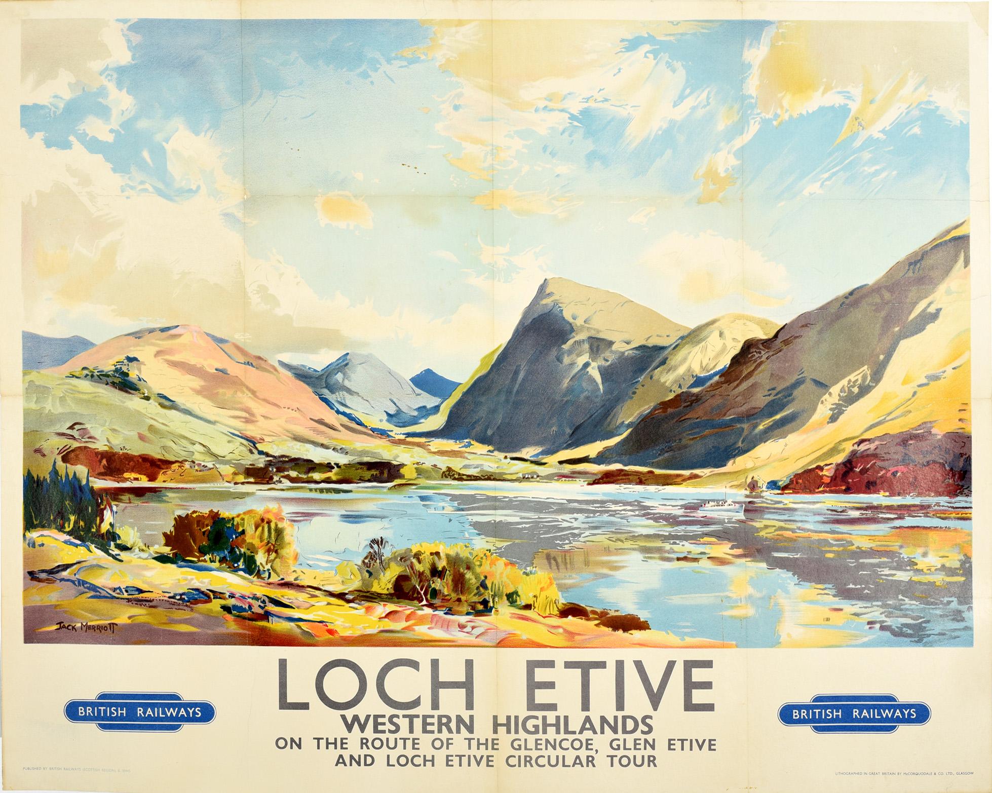 Jack Merriott Print - Original Vintage Poster Loch Etive Western Highlands Scotland British Railways