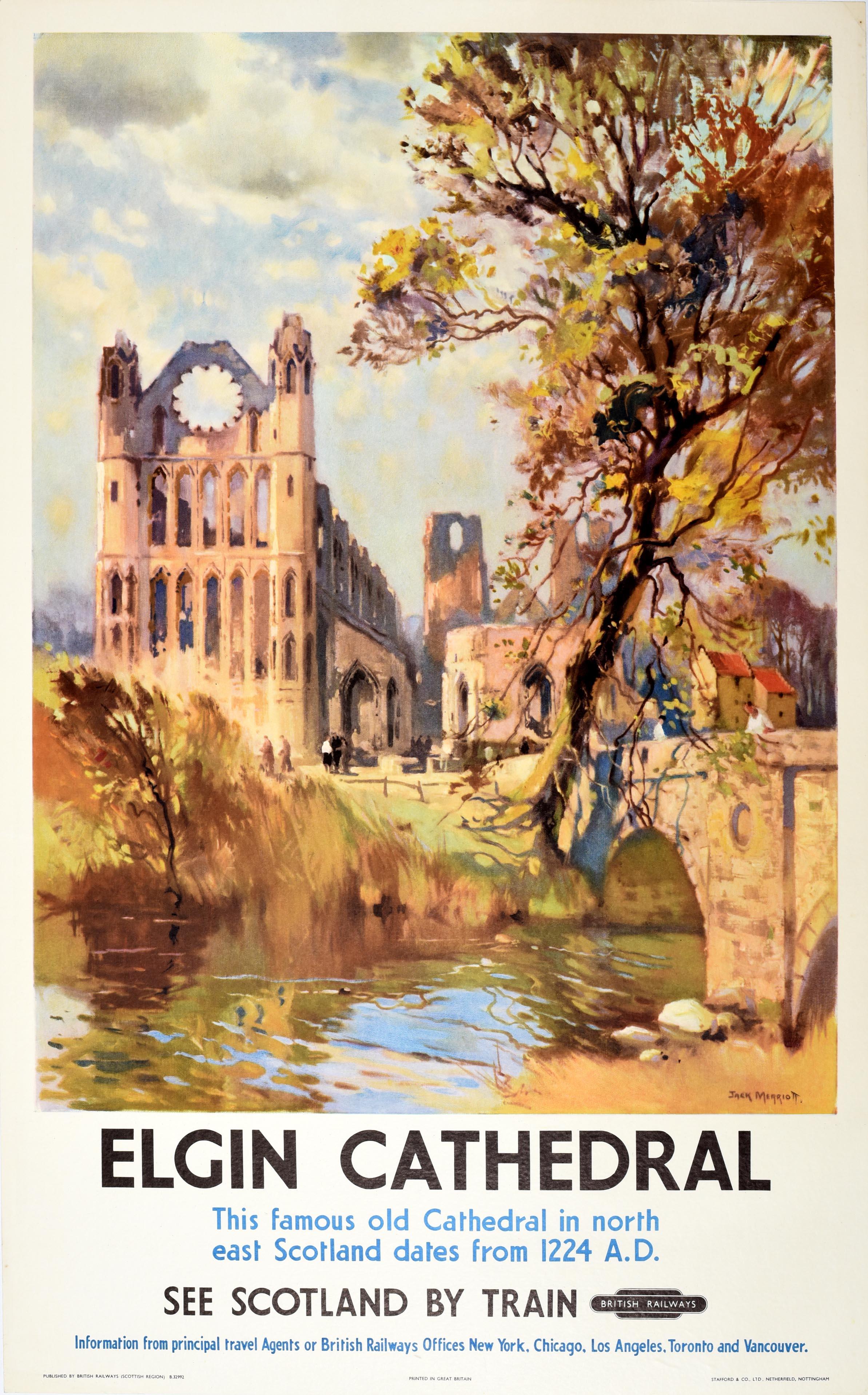 Jack Merriott Print - Original Vintage Train Travel Poster Elgin Cathedral Scotland British Railways