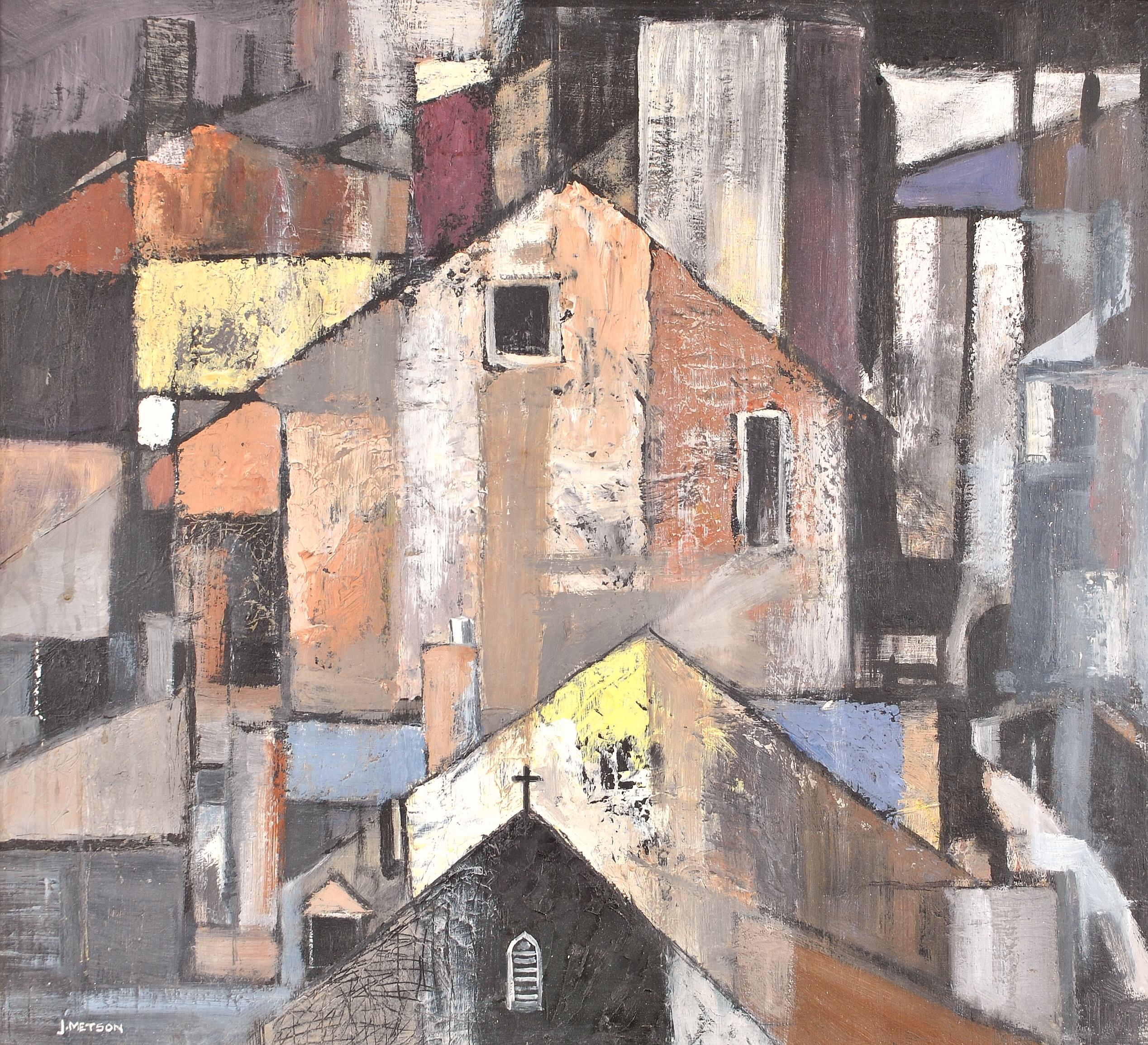La cappella dei pescatori - Pittura ad olio cubista del XX secolo - Case moderne British - Painting di Jack Metson