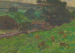 Jack Millar (1921-2006) - Olio del XX secolo firmato, Bestiame in una fattoria dello Yorkshire