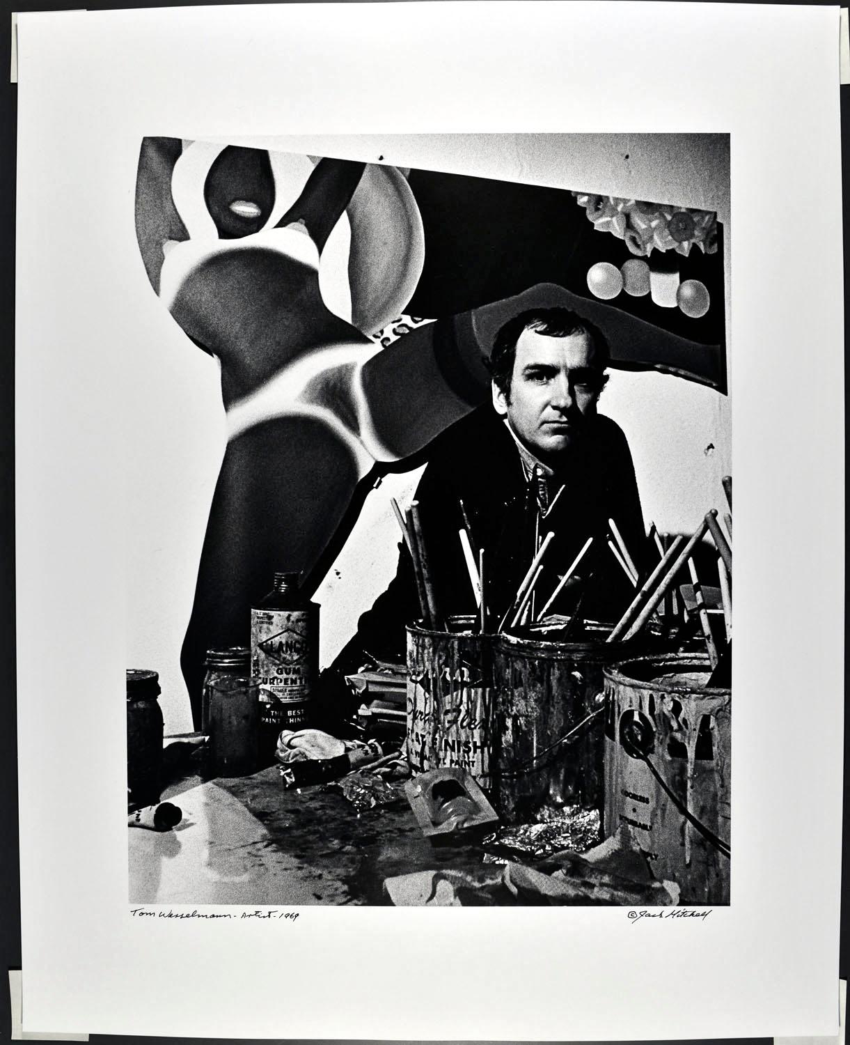 16 x 20" vintage silver gelatin photograph of artist Tom Wesselmann in his New York studio, photographed in 1969. It is signed by Jack Mitchell on the recto and in pencil on the verso. Comes directly from the Jack Mitchell Archives with a
