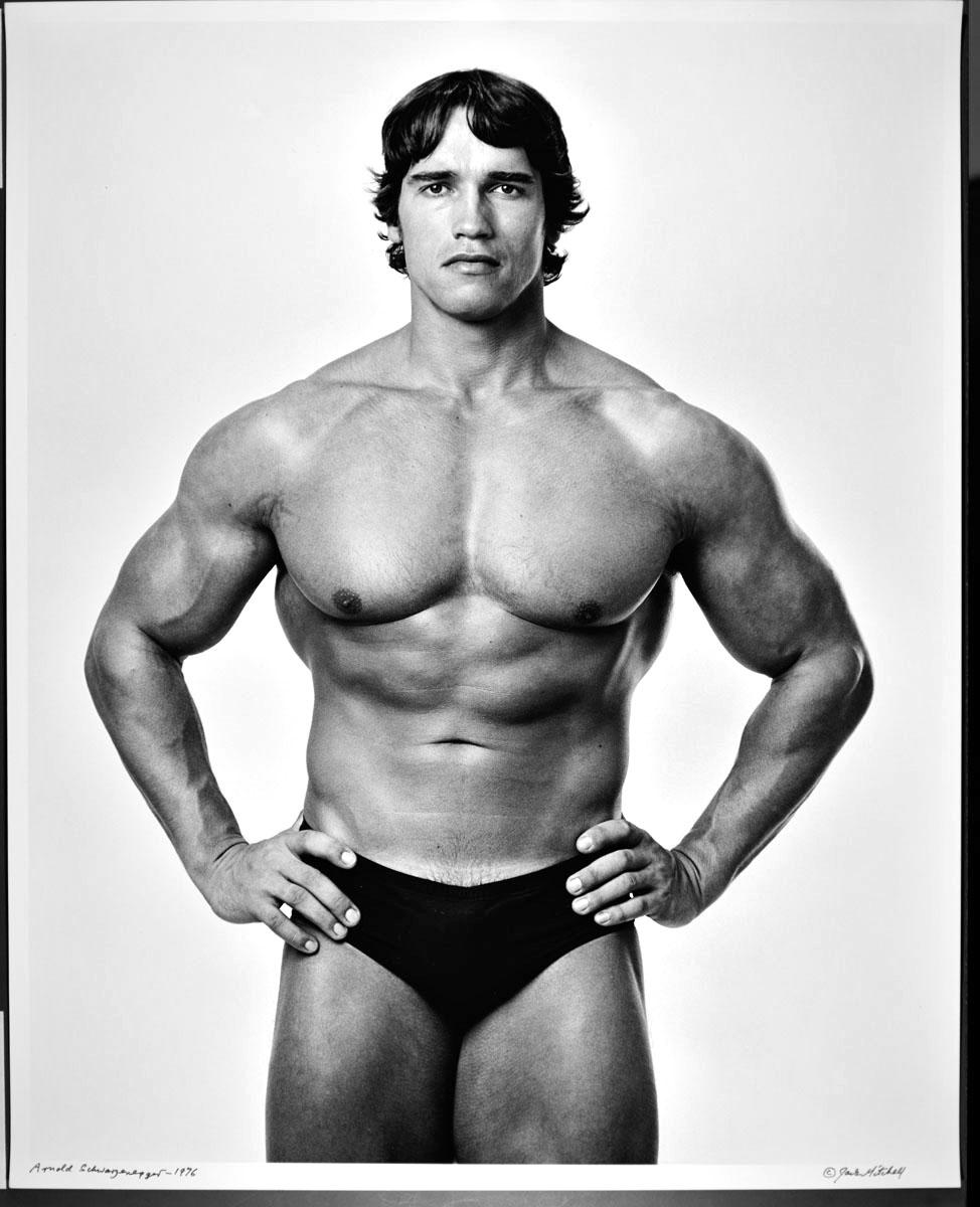 Jack Mitchell Black and White Photograph - 16 x 20" Professional Bodybuilder Arnold Schwarzenegger, Signed