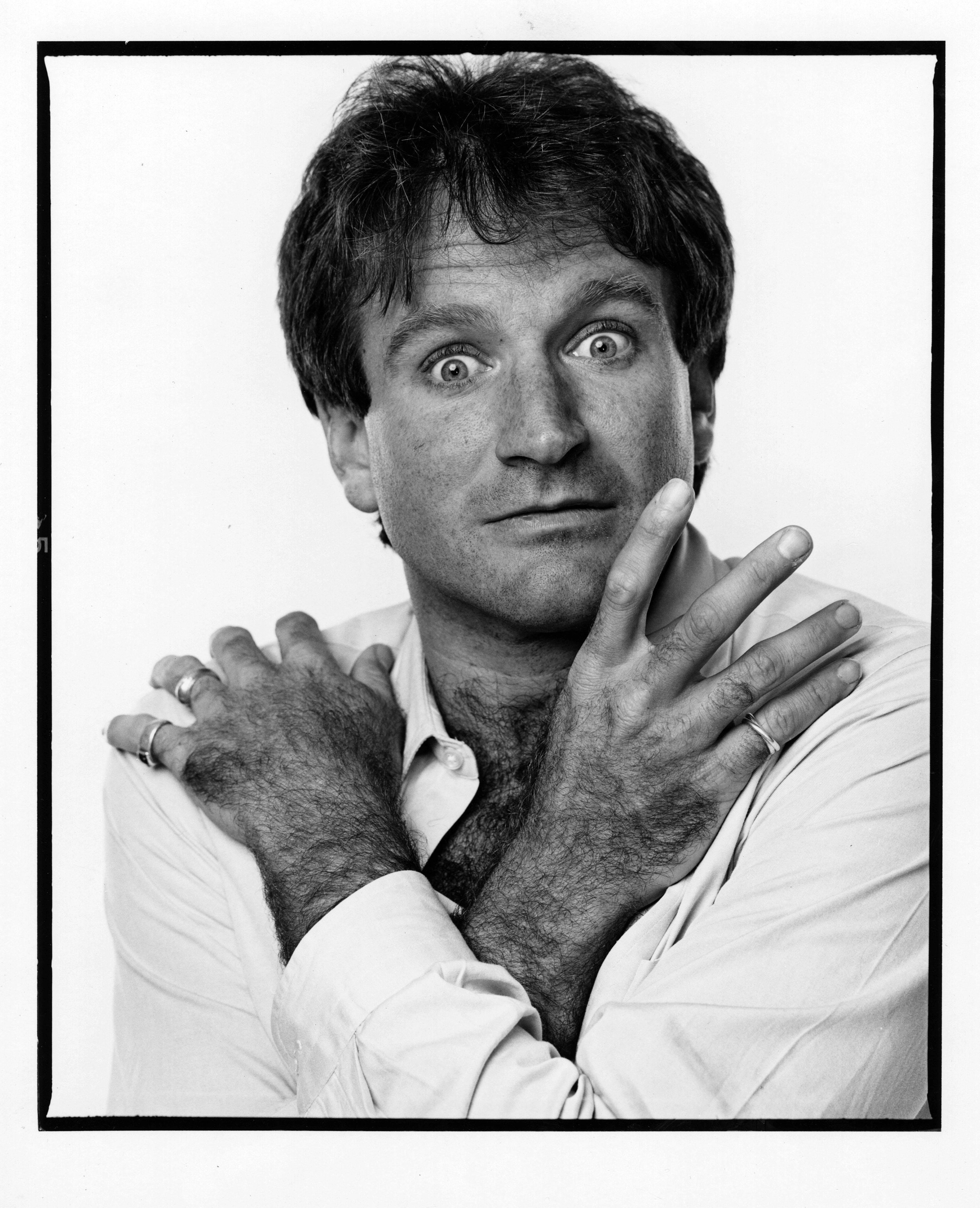 11 x 14" Silbergelatine-Foto des Schauspielers und Komikers Robin Williams, aufgenommen 1984. Verso signiert von Jack Mitchell.  Kommt direkt aus den Jack Mitchell Archives mit einem Echtheitszertifikat.

 Jack Mitchells (1925-2013) umfangreiches