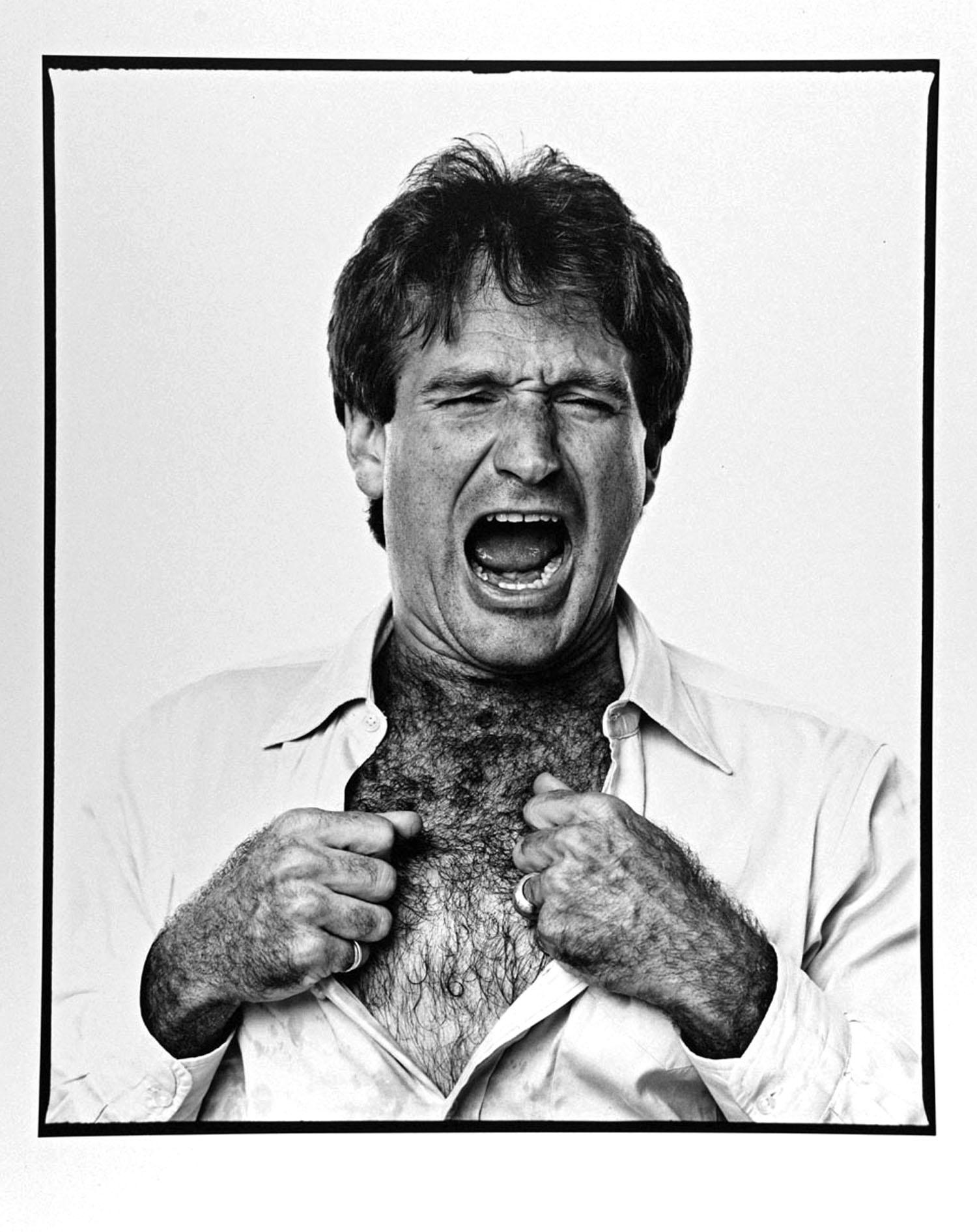 Jack Mitchell Black and White Photograph - Actor Comedian Robin Williams (Crying Like A Baby)