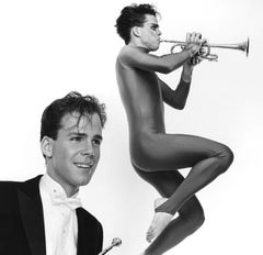 Stephen Burns, virtuoso de la trompeta, compositor y director de orquesta estadounidense, doble exposición