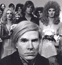 Andy Warhol and the cast of his play "Pork" on stage at La Mama in New York City