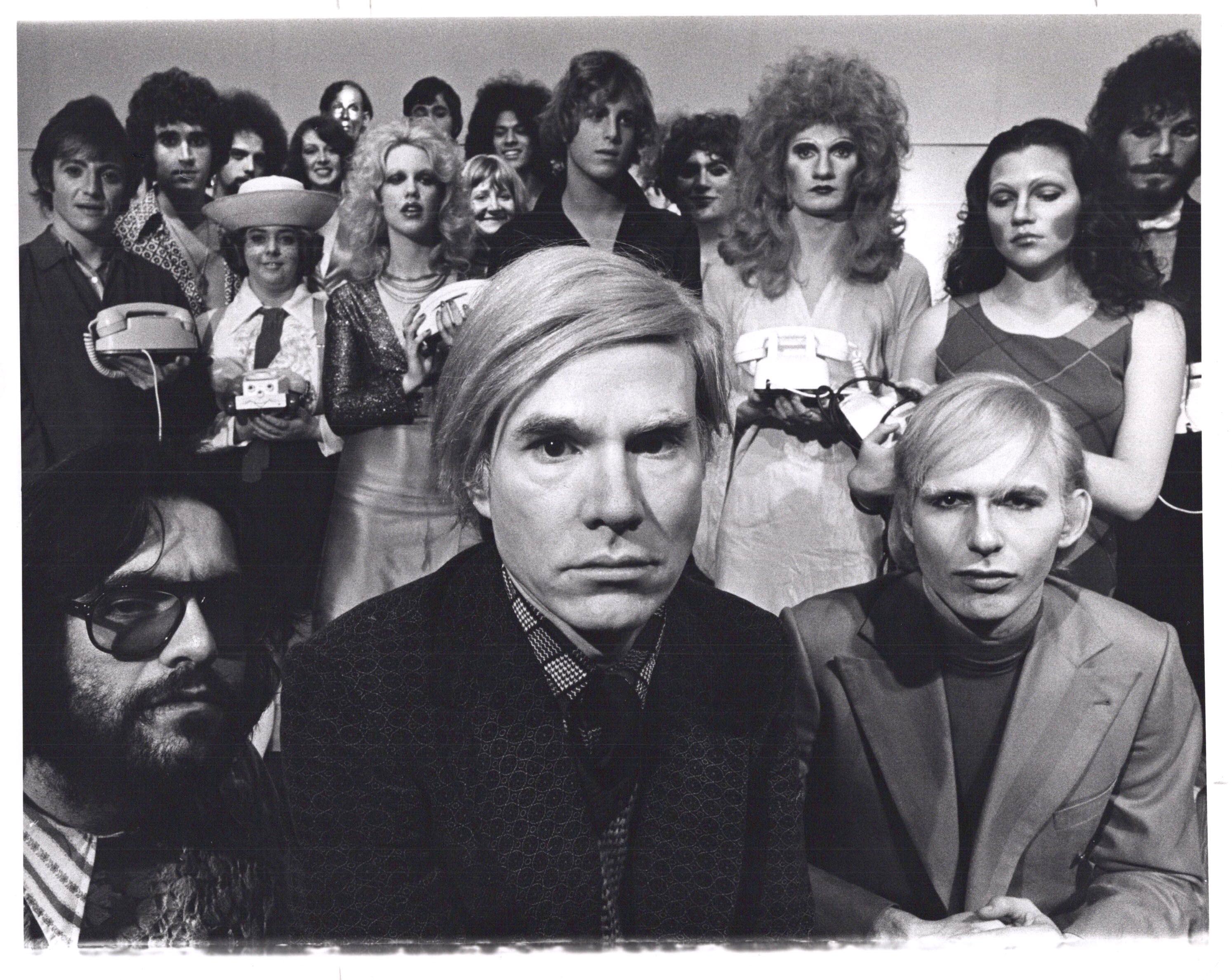 Jack Mitchell Black and White Photograph - Andy Warhol and the cast of his play "Pork" on stage at La Mama in New York City