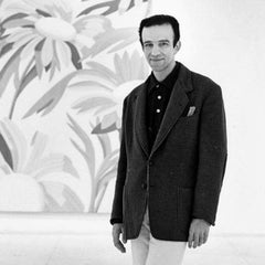 Artist Alex Katz at an exhibition of his paintings, signed by Jack Mitchell