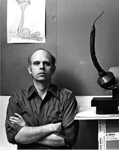Artist Claes Oldenburg in his studio with his work