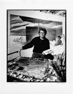 Artist Eric Fischl in his NYC studio with new work, signed by Jack Mitchell