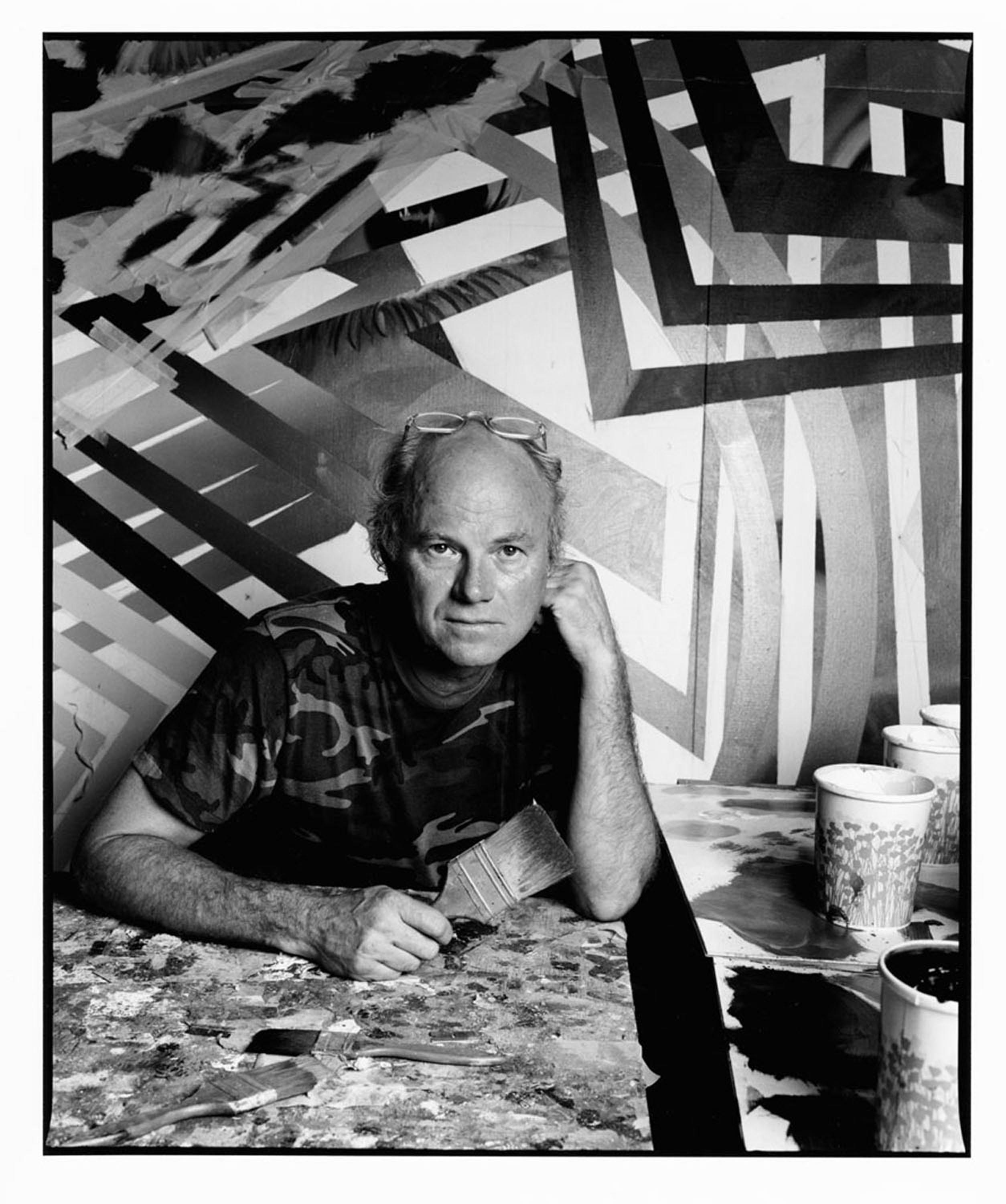 Jack Mitchell Black and White Photograph - Artist James Rosenquist in his studio