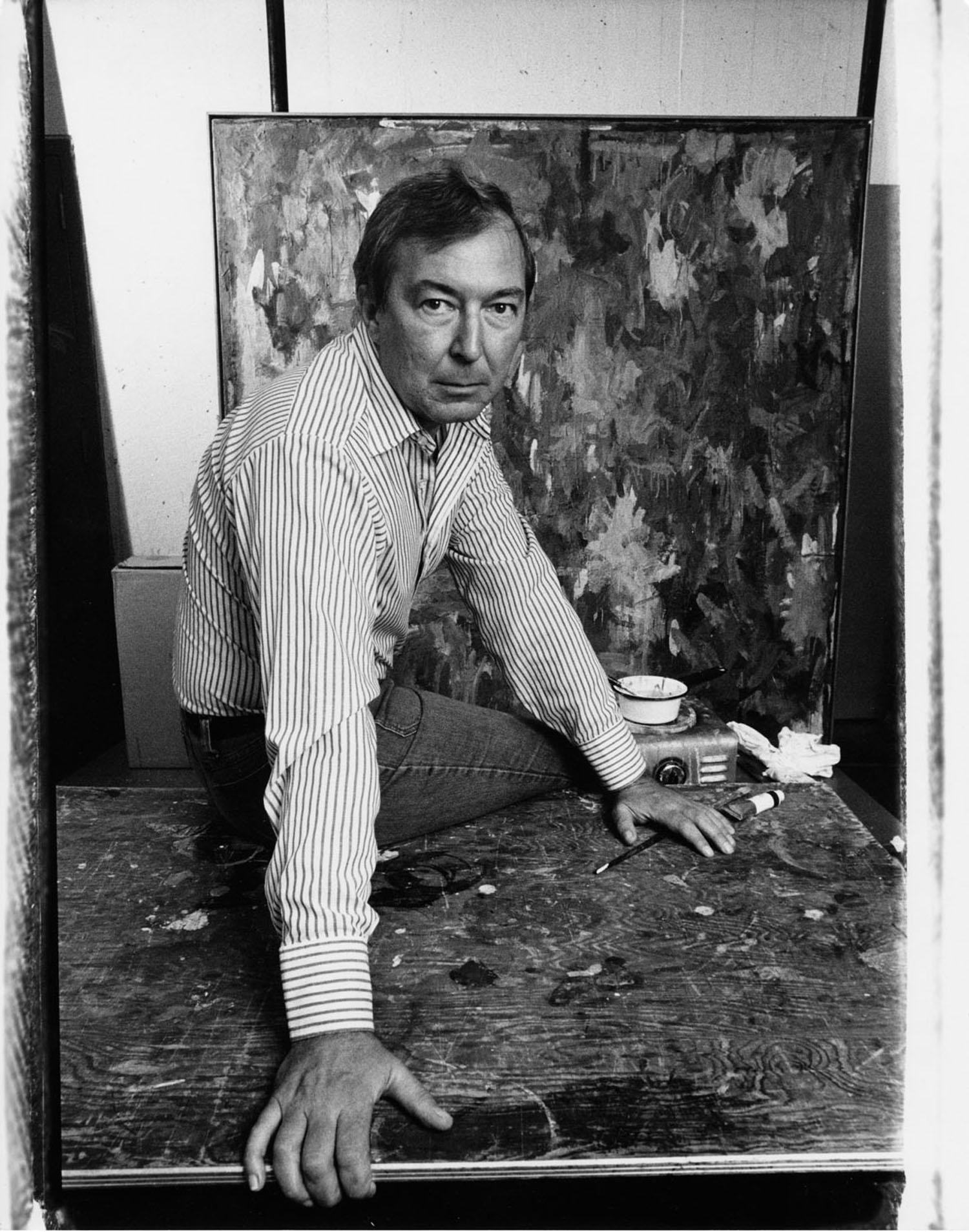 Jack Mitchell Black and White Photograph - Artist Jasper Johns in his NYC studio