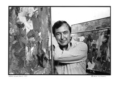 Vintage Artist Jasper Johns in his studio with new work, signed by Jack Mitchell