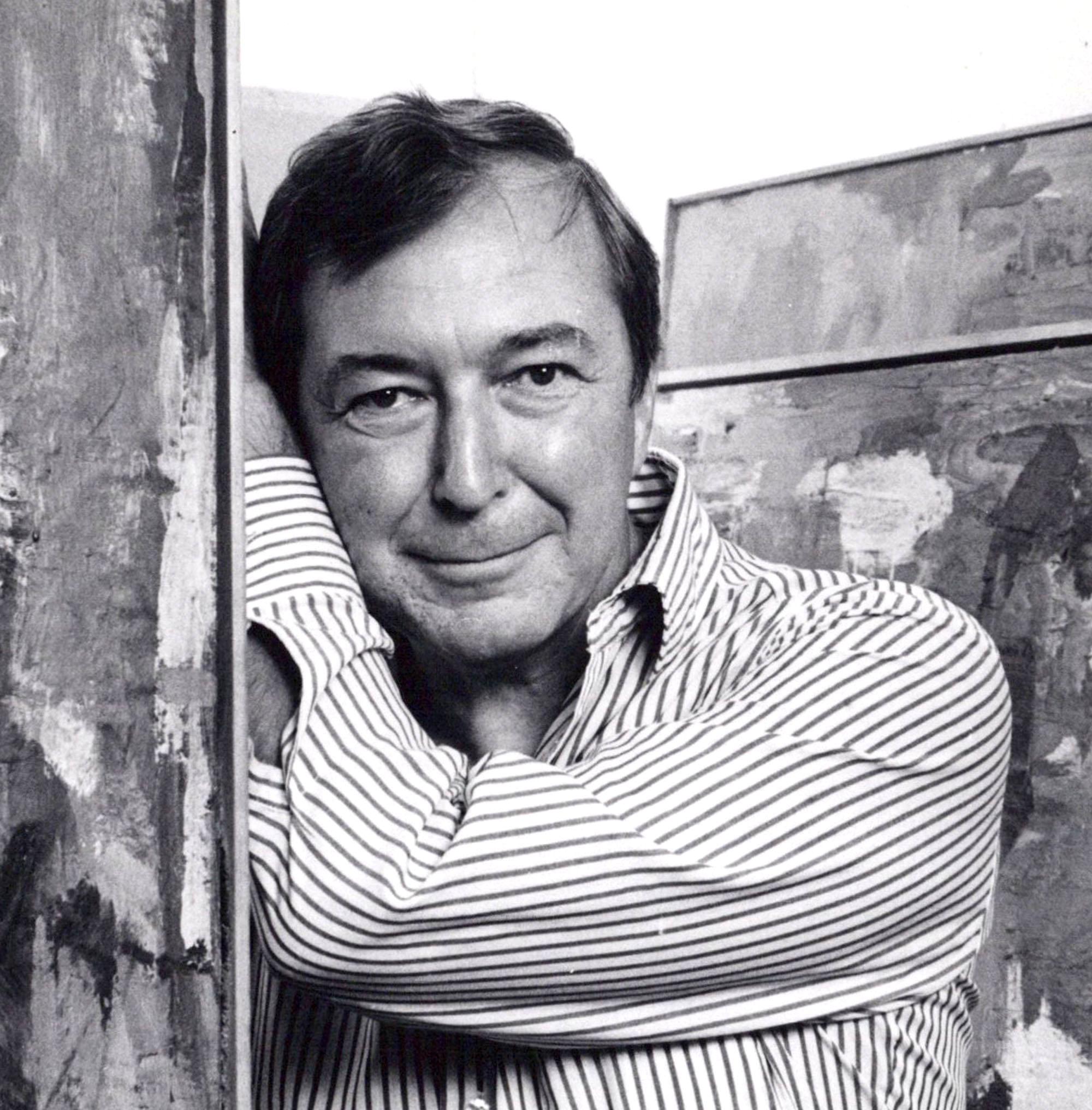 Artist Jasper Johns photographed with his work at the Whitney in New York City - Photograph by Jack Mitchell