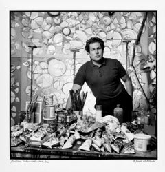 Artist Julian Schnabel  in his studio, signed by Jack Mitchell
