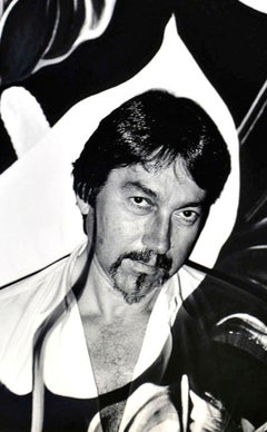 Artist Lowell Nesbitt multiple exposure with painting, signed by Jack Mitchell