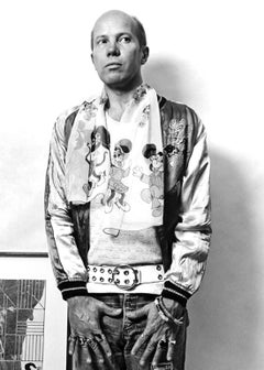 Artist Ray Johnson in his studio, signed By Jack Mitchell