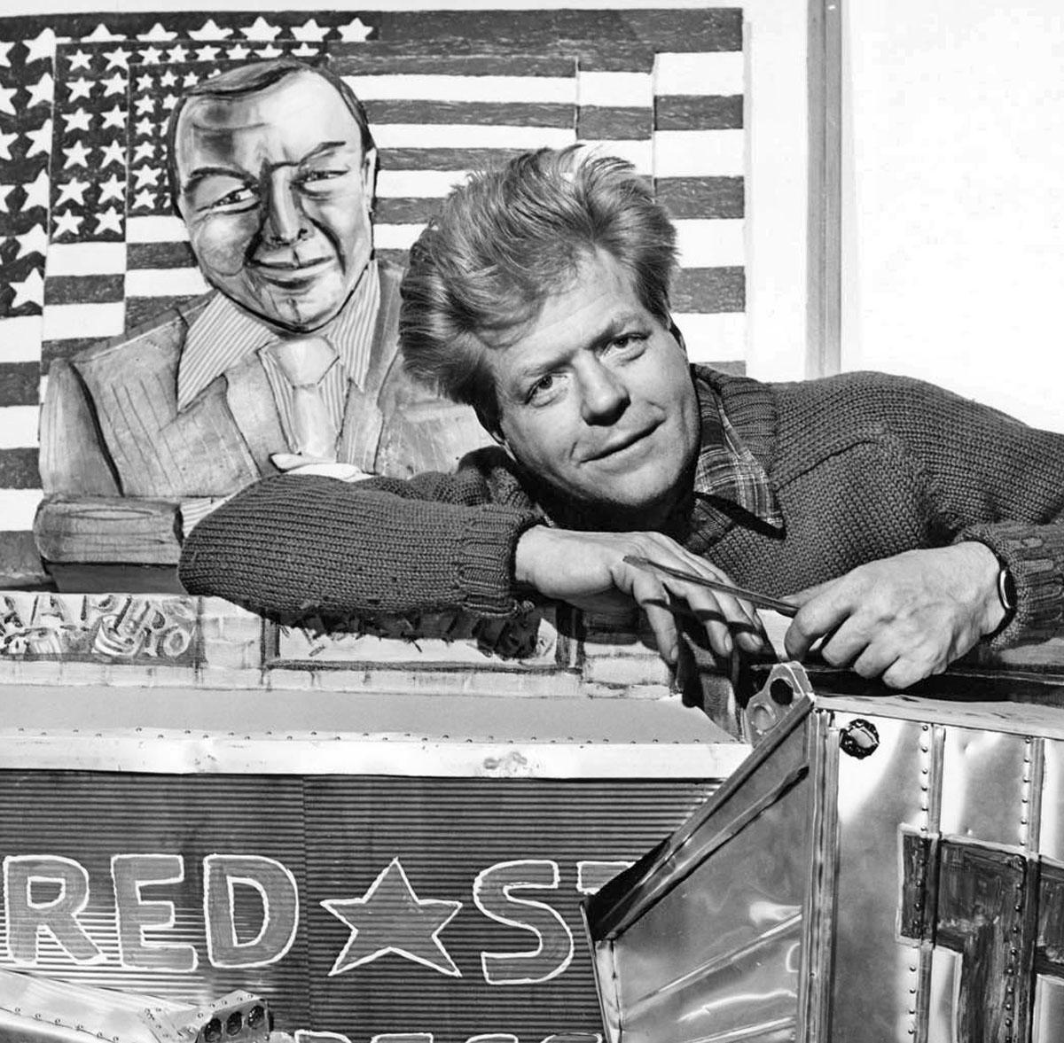 Artist Red Grooms in his Manhattan studio with new works - Photograph by Jack Mitchell