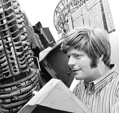 Artist Red Grooms with his art installation 'Chicago', signed by Jack Mitchell