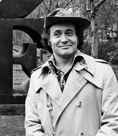 Artist Robert Indiana with his LOVE sculpture in Central Park, NYC