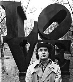 Artist Robert Indiana with his LOVE sculpture in Central Park, NYC