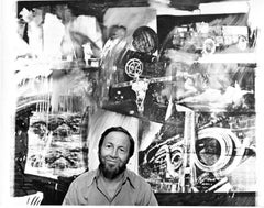 Artist Robert Rauschenberg in his studio.  Signed by Jack Mitchell