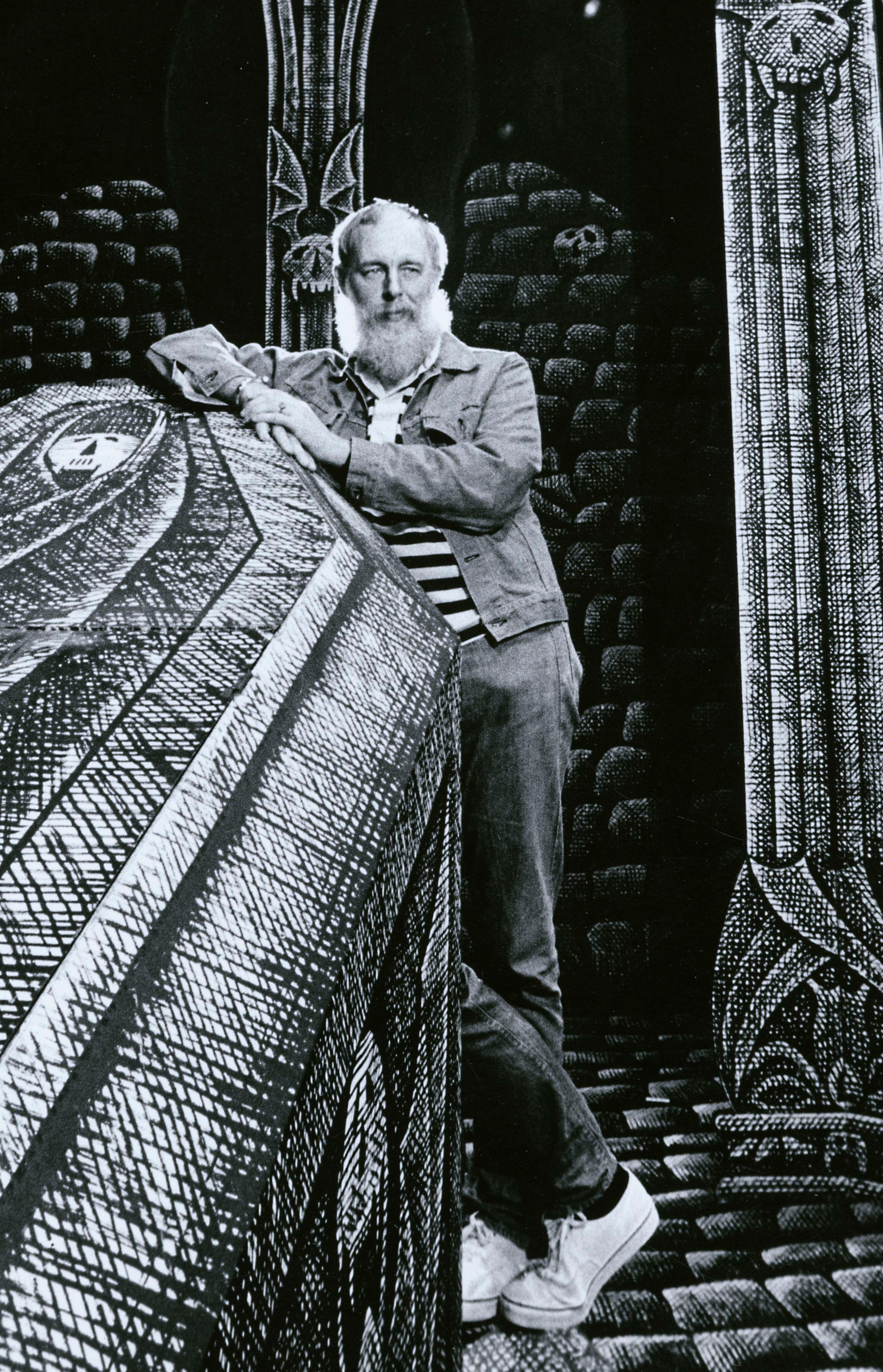  Artist/Writer Edward Gorey on the Broadway set he designed for 'Dracula' - Photograph by Jack Mitchell