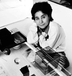 Artist Yoko Ono with her work, signed by Jack Mitchell