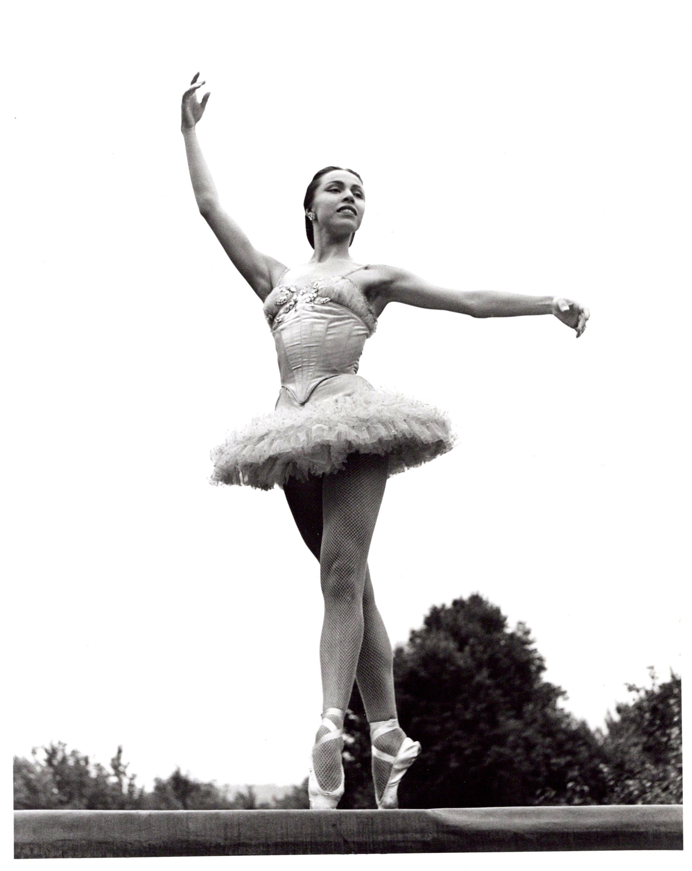 Jack Mitchell Black and White Photograph - Ballerina Maria Tallchief performing 'Sylvia Pas de Deux' at Jacob's Pillow