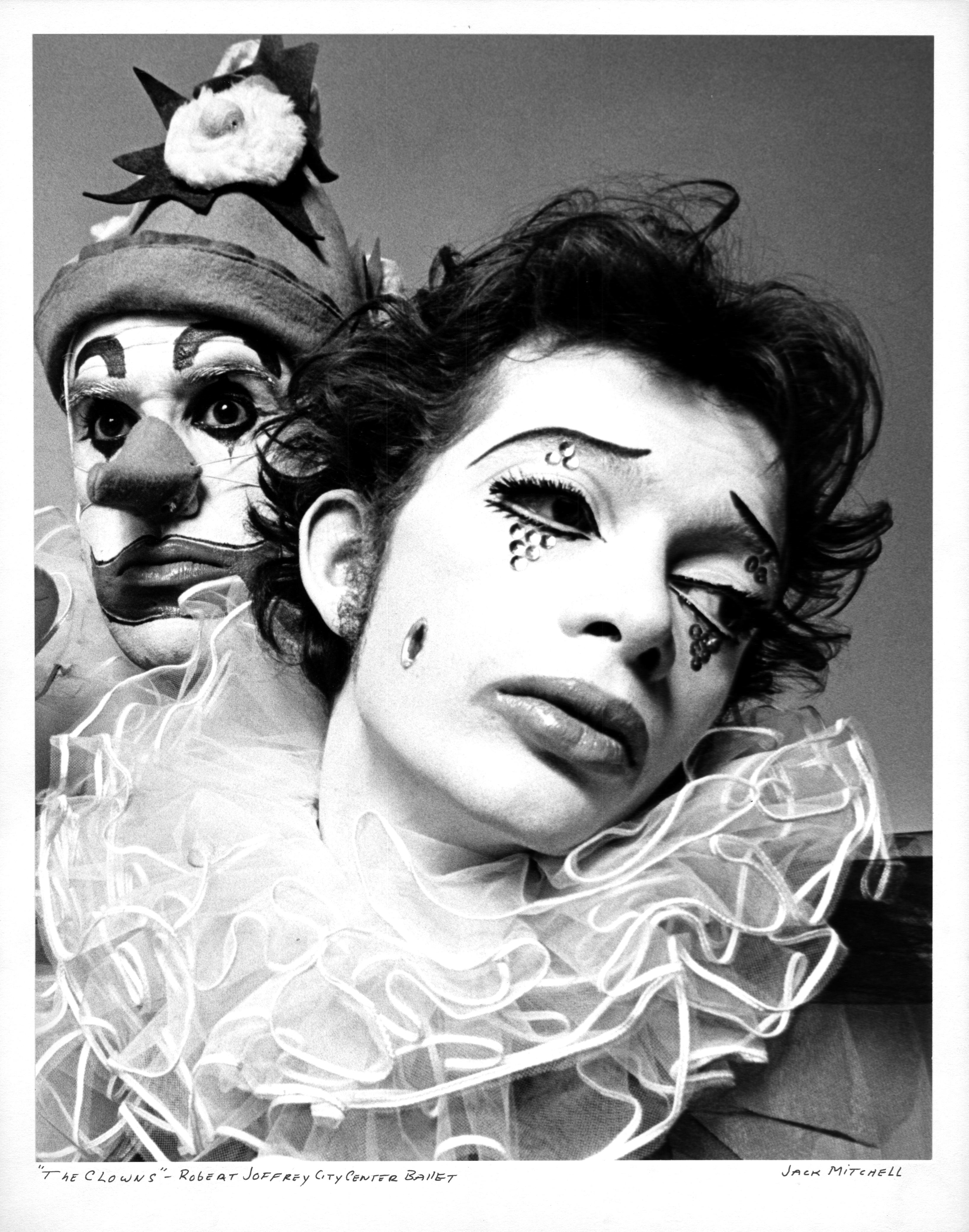 Jack Mitchell Black and White Photograph - Cast members of Gerald Arpino's Joffrey Ballet masterpiece 'The Clowns'