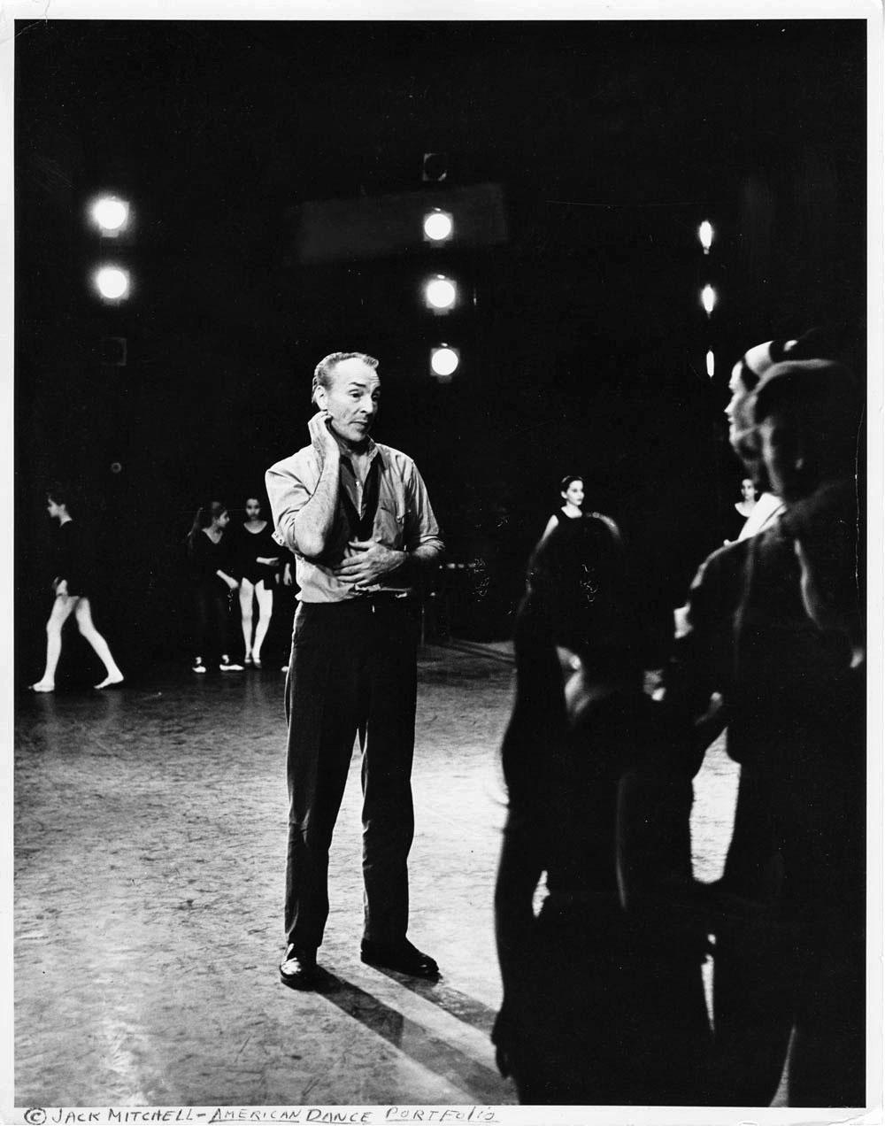 Jack Mitchell Black and White Photograph - Choreographer George Balanchine rehearsing NYCB's  "Midsummer Nights Dream"