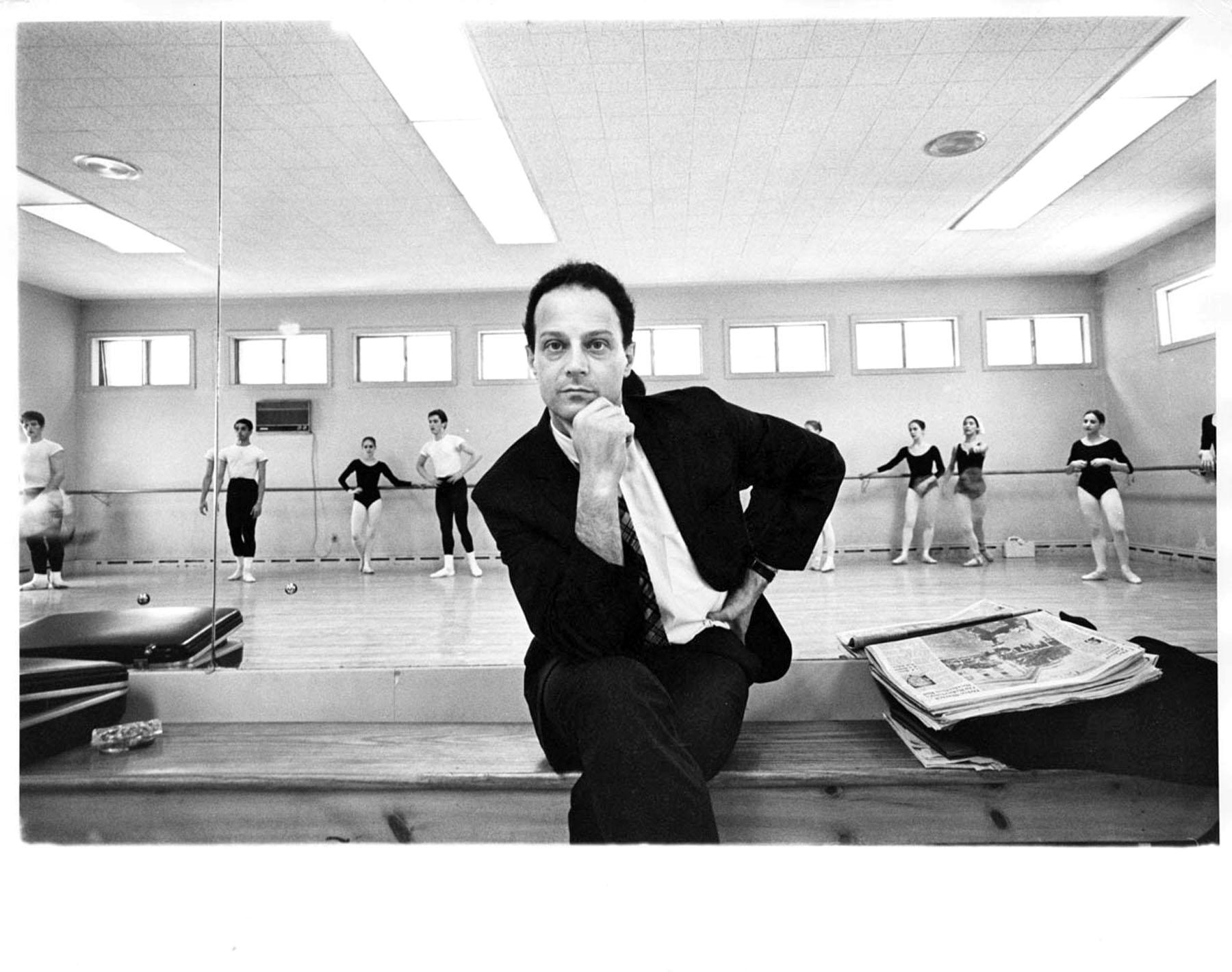 Jack Mitchell Black and White Photograph - Choreographer Gerald Arpino rehearsing the Joffrey Ballet