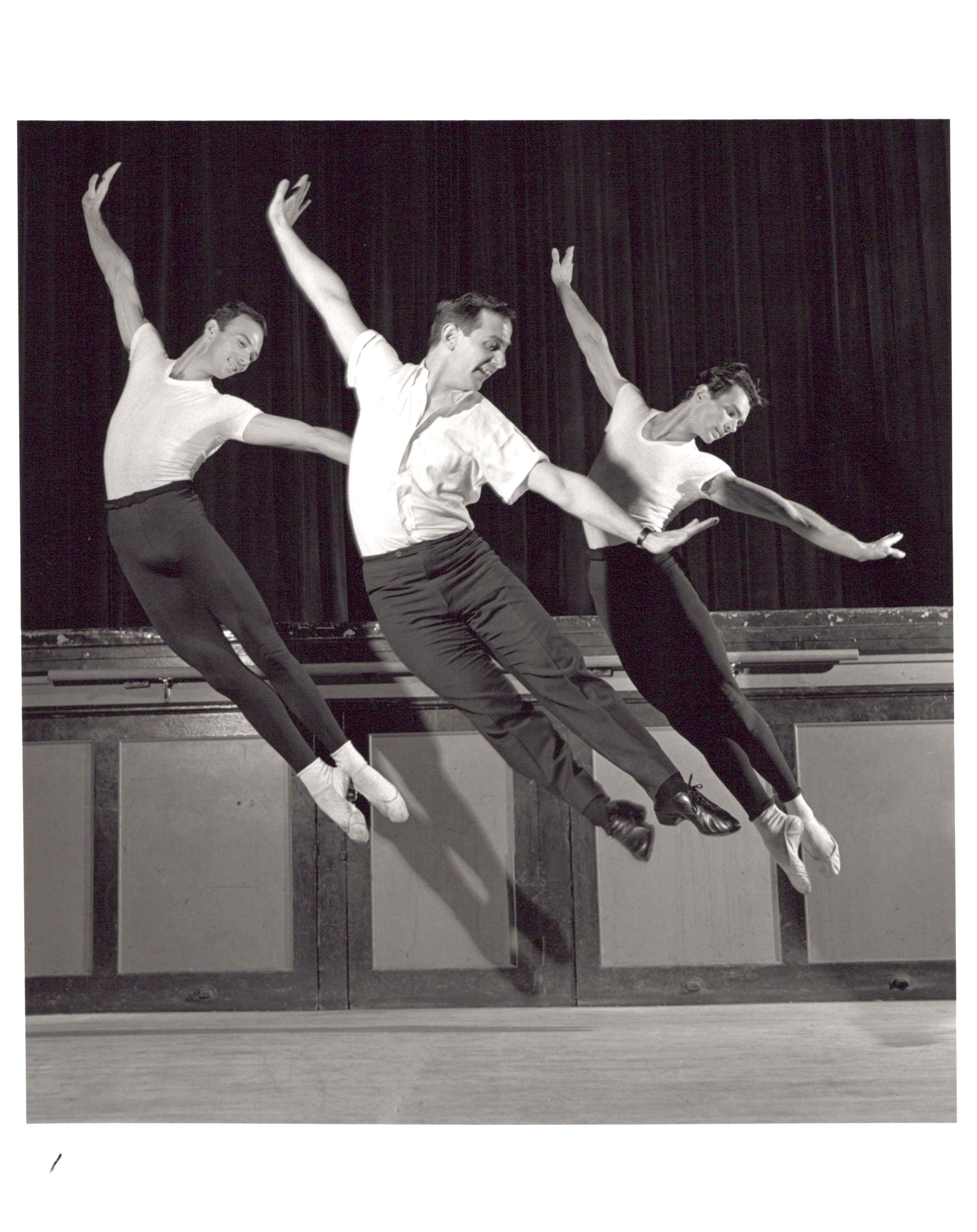 Jack Mitchell Black and White Photograph - Choreographer Robert Joffrey, Nels Jorgensen & Paul Sutherland dancing 