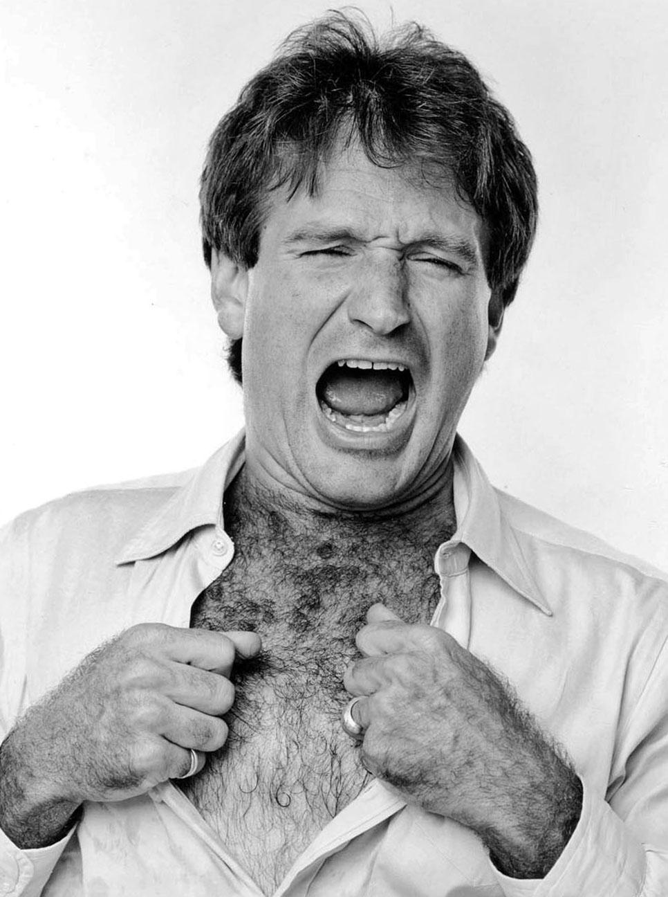 Comedian Robin Williams crying like his baby son Zachary signed exhibition print - Photograph by Jack Mitchell