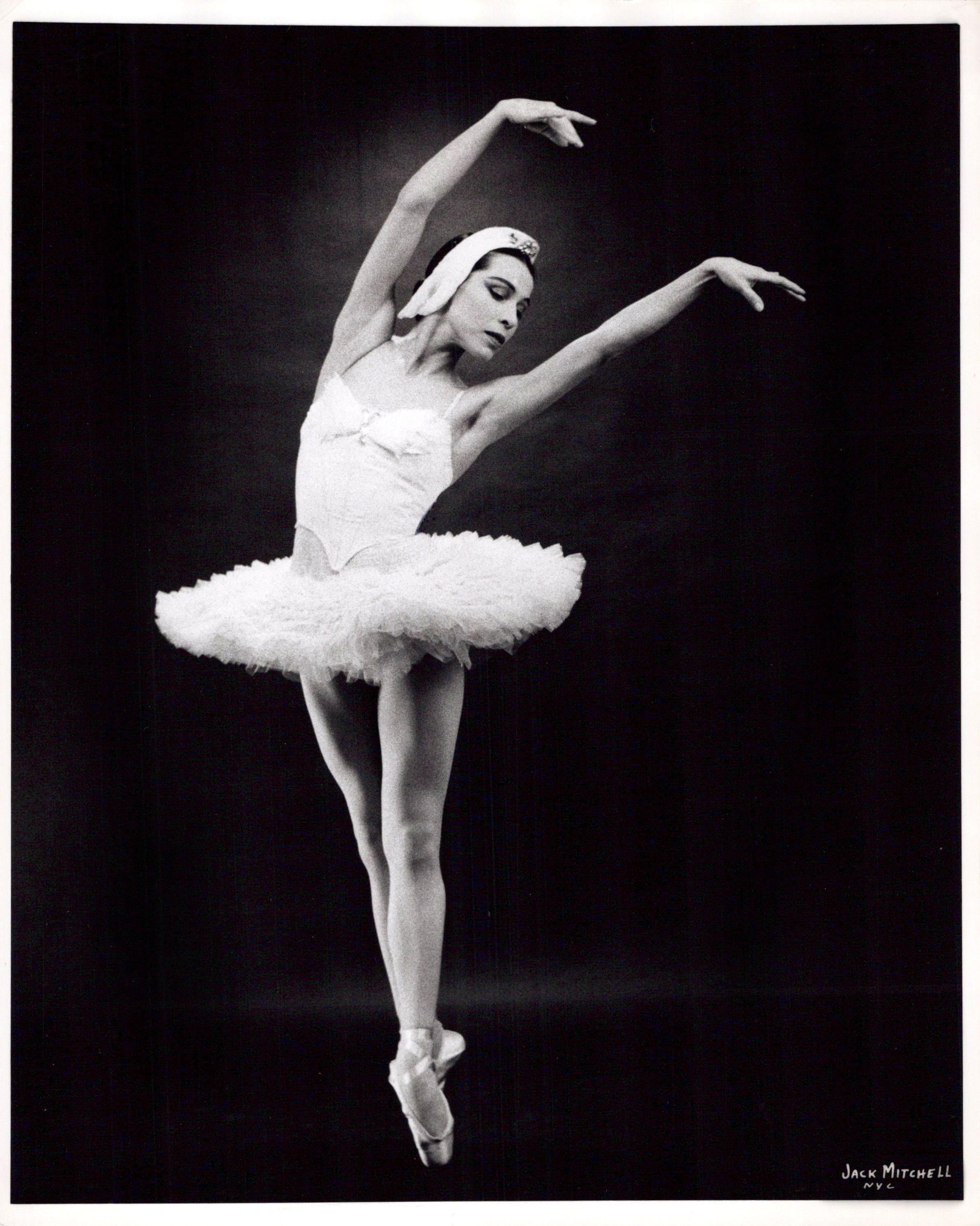 Jack Mitchell Black and White Photograph - Famed Native American Ballerina Maria Tallchief performing 'Swan Lake'