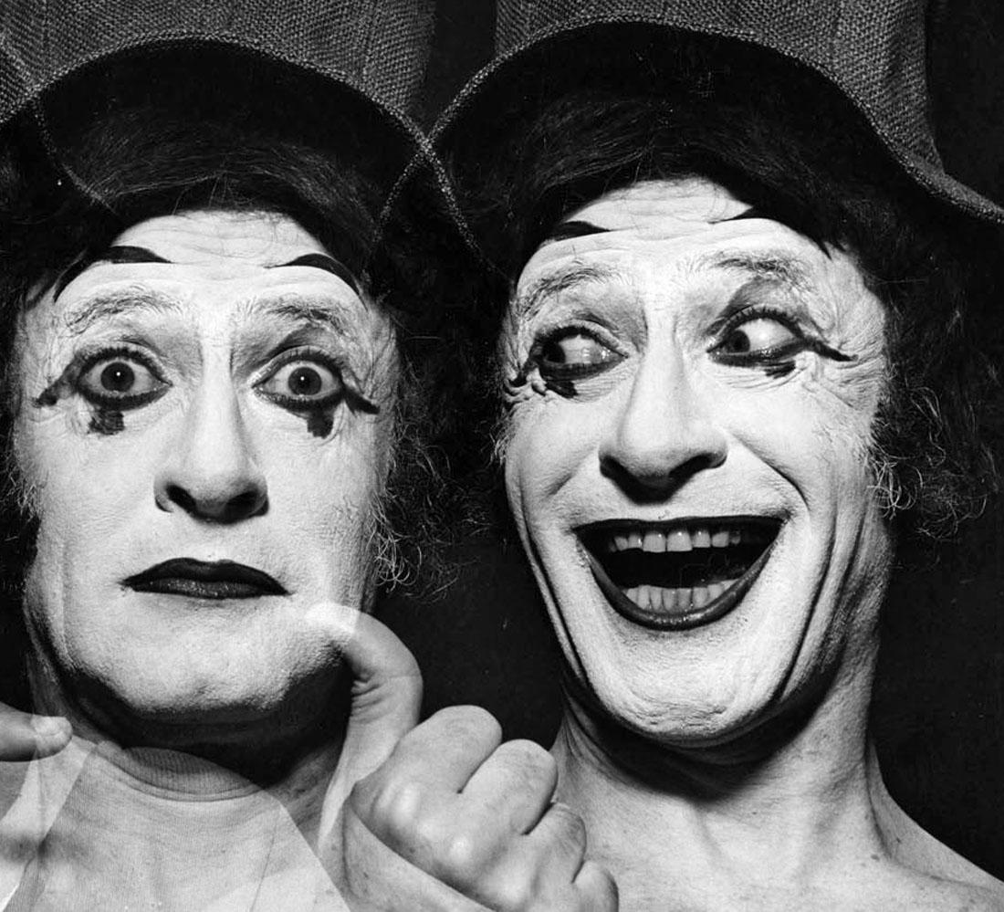 French Mime Marcel Marceau, multiple exposure - Photograph by Jack Mitchell