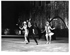 Gene Kelly taping CBS Television special 'New York, NY' in MOMA sculpture garden