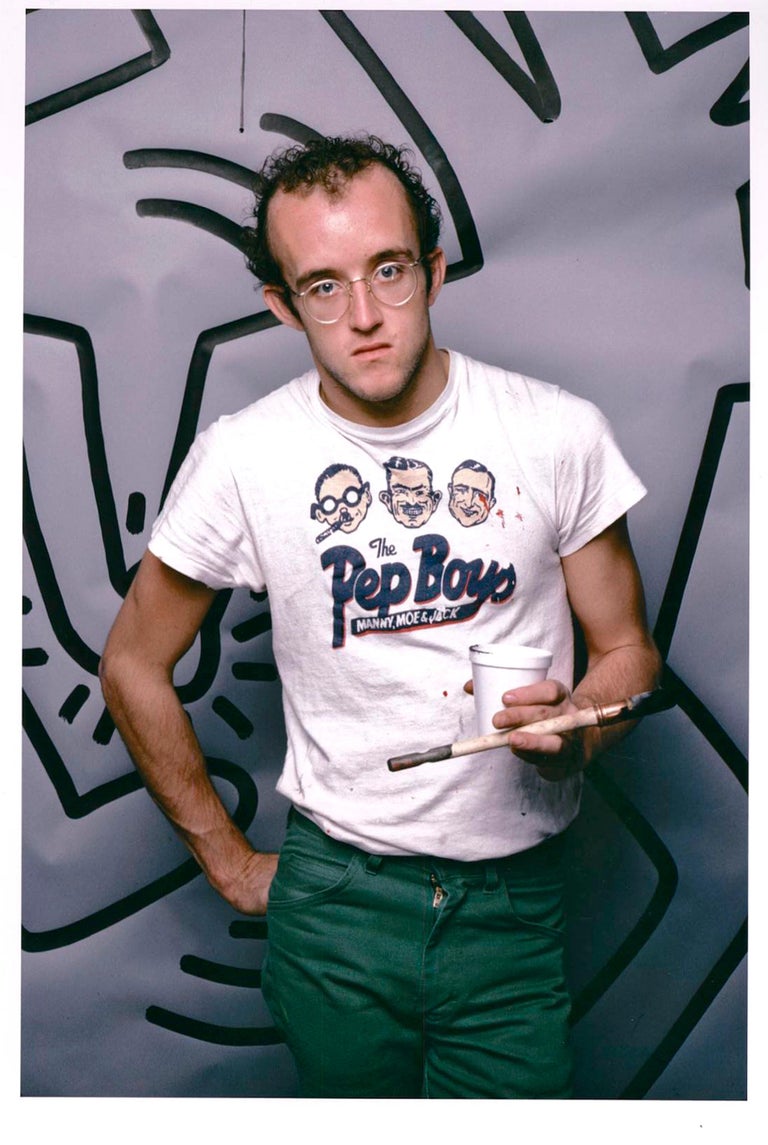 Jack Mitchell Color Photograph - Graffiti artist Keith Haring photographed with his work