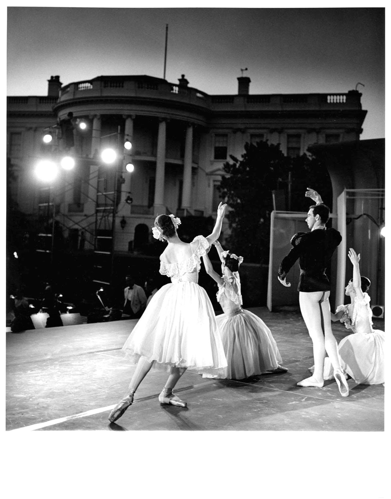 Jack Mitchell Black and White Photograph -  Joffrey Ballet evening outdoor performance at the LBJ White House Arts Festival