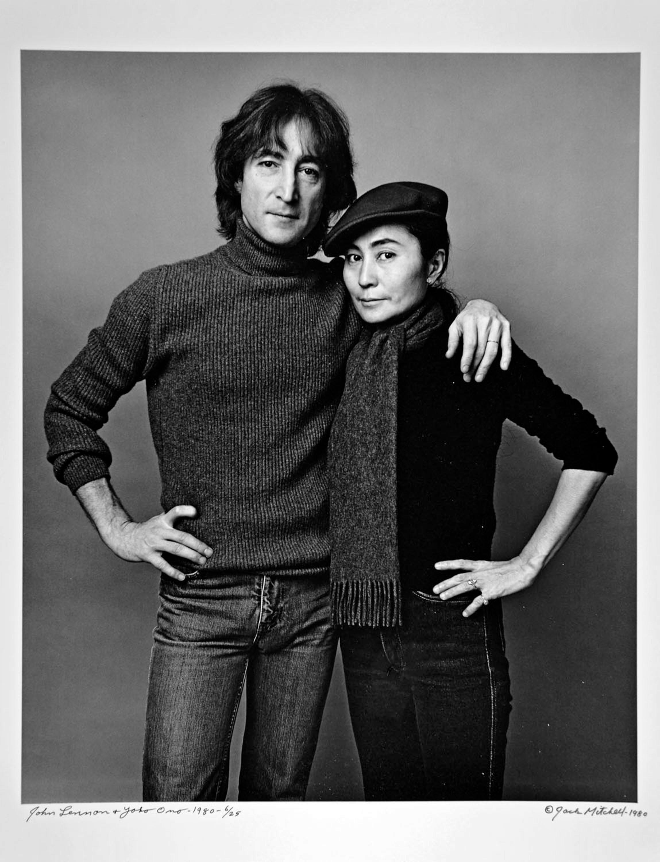John Lennon and Yoko Ono photographed November 2, 1980. Signed by Jack Mitchell