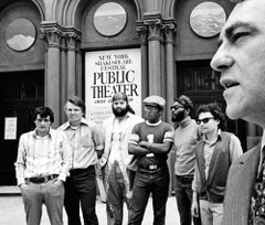 Joseph Papp outside his Public Theater with Playwrights Miller, Rabe, Noonan...