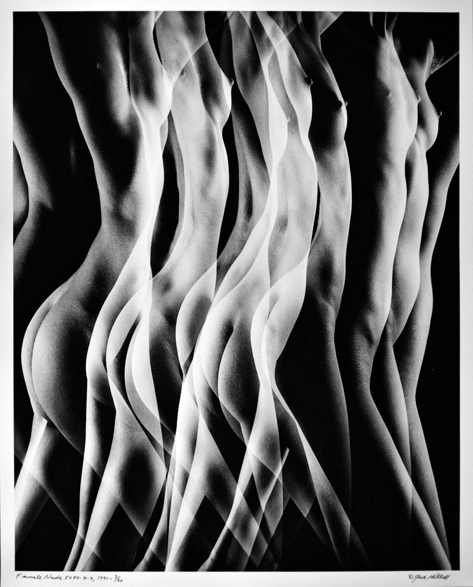 16 x 20" vintage silver gelatin photograph, multiple exposure female nude. Titled, numbered, dated, and signed by Jack Mitchell on the recto. Comes directly from the Jack Mitchell Archives with a certificate of authenticity.

Jack Mitchell's