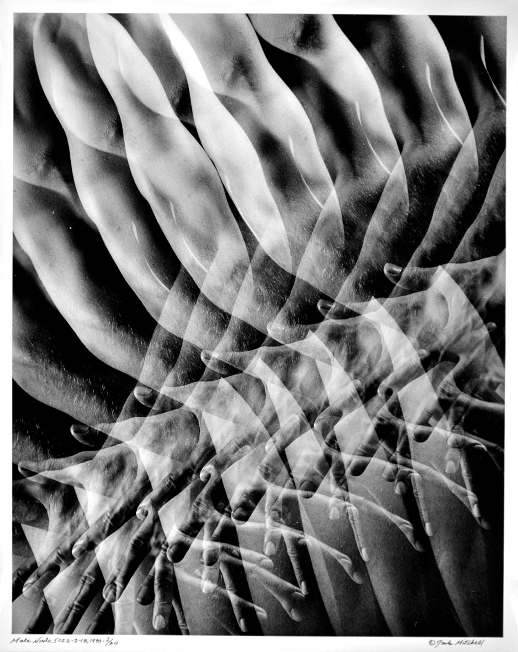 Fotografia vintage alla gelatina d'argento 16 x 20", nudo maschile a esposizione multipla. Titolato, numerato, datato e firmato da Jack Mitchell sul recto. Proviene direttamente dagli archivi Jack Mitchell con un certificato di