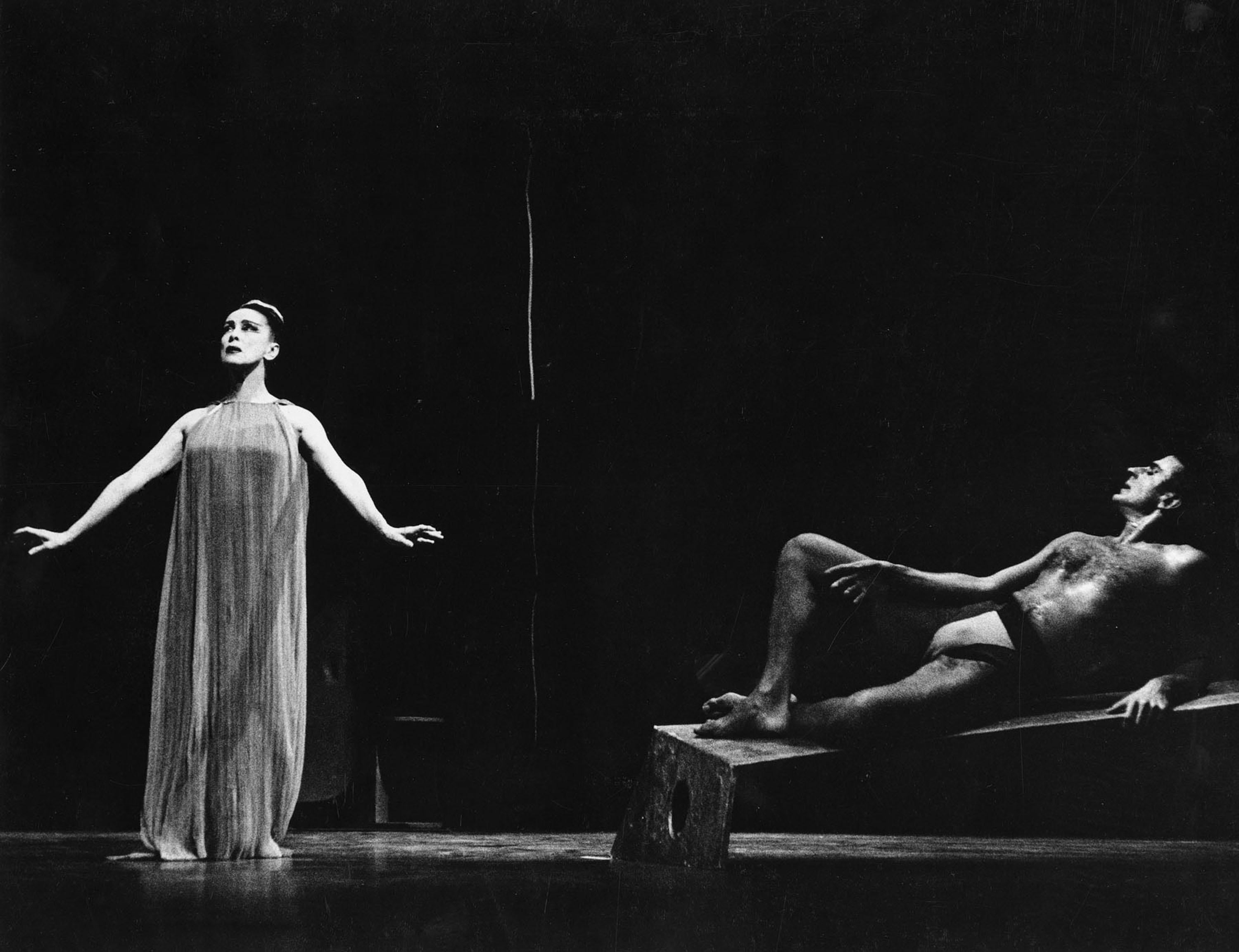 11 x 14" vintage silver gelatin photograph of Martha Graham and Bertram Ross performing "Phaedra", 1962. This photograph was published in Jack's book "American Dance Portfolio" in 1964. Signed by Jack Mitchell on the print verso. Comes directly from