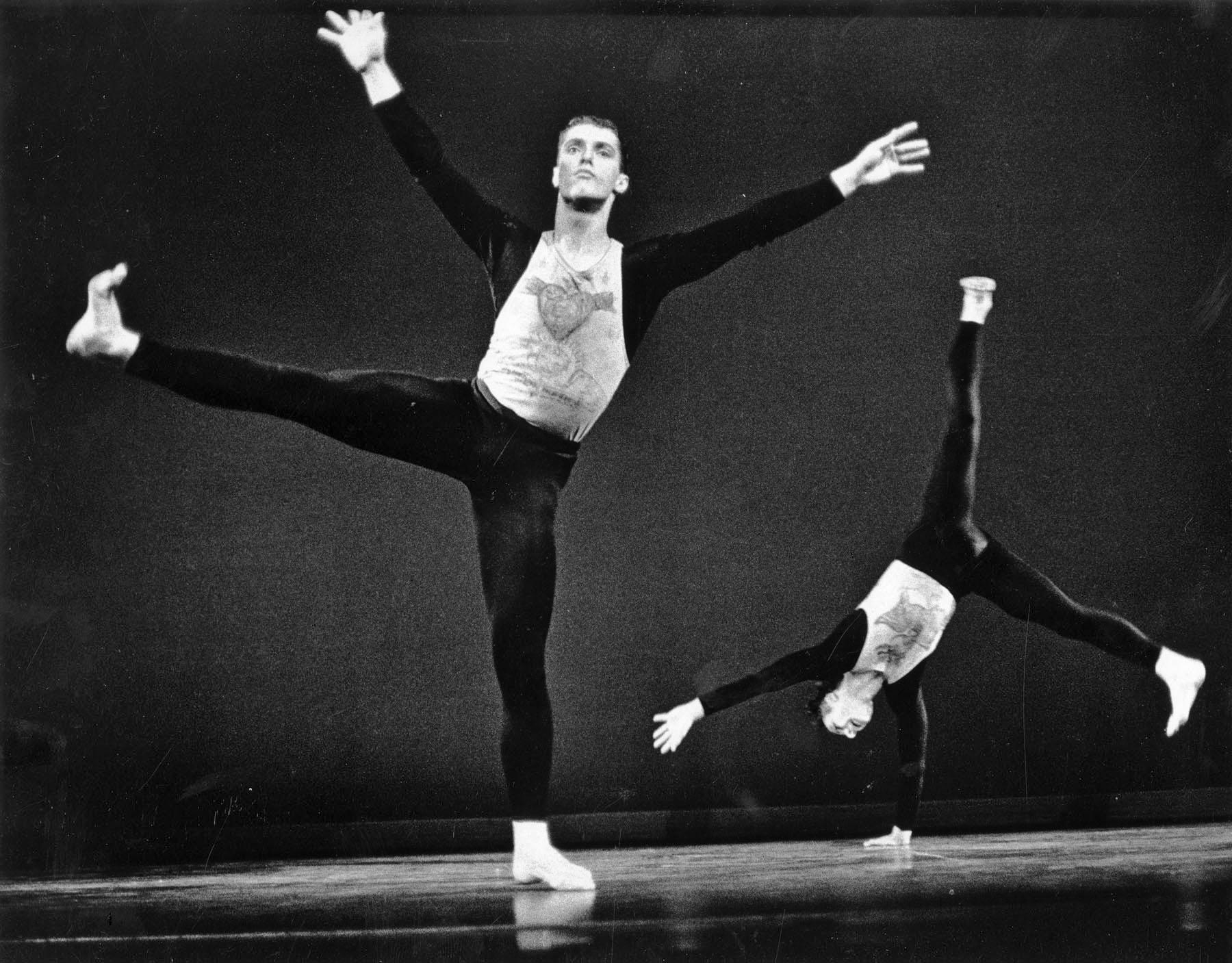 Jack Mitchell Black and White Photograph - Merce Cunningham and Steve Paxton performing 'Antic Meet'